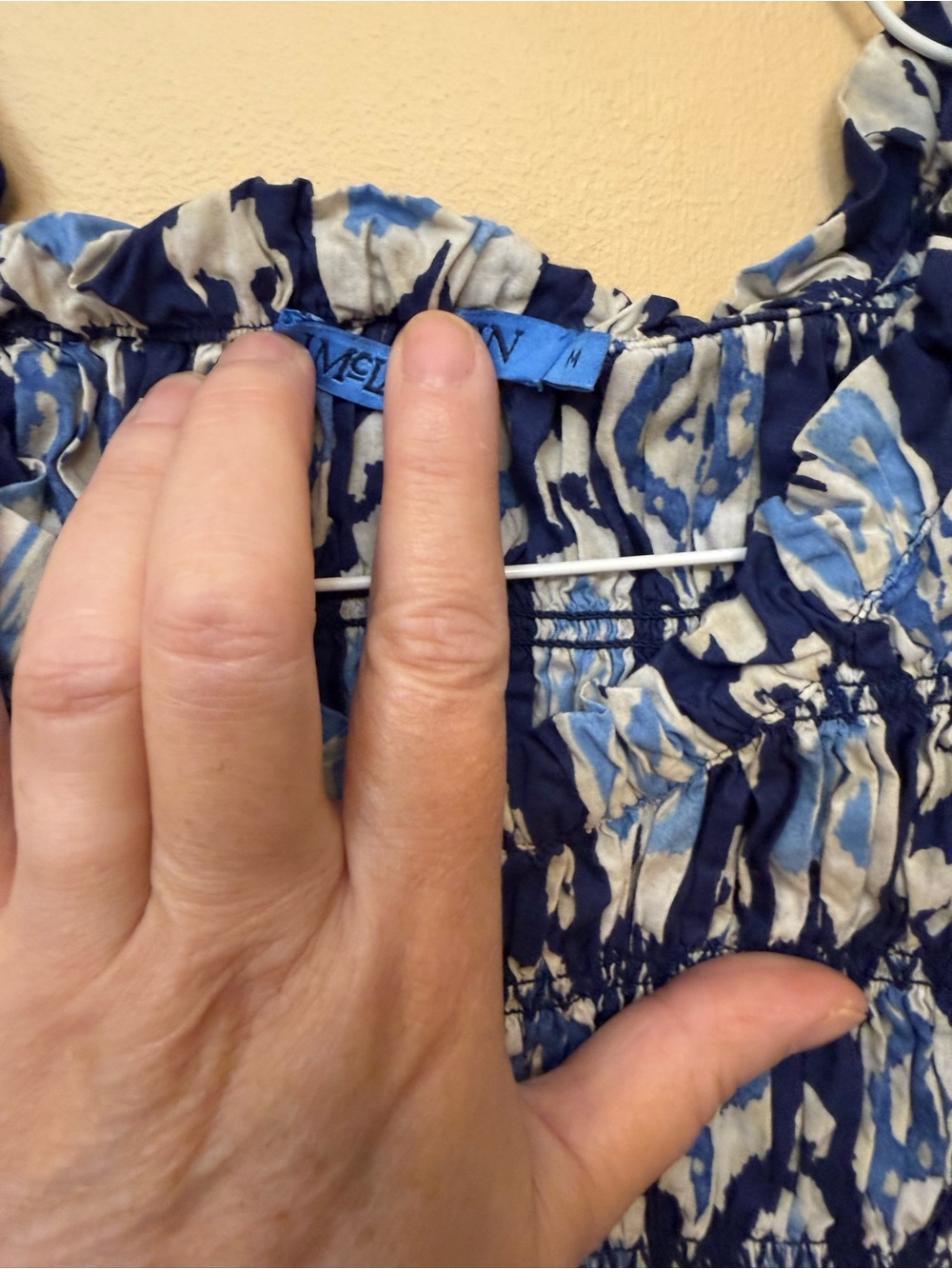 Sleeveless Blue Printed Maxi Dress with Smocked Bodice - Picture 5 of 8